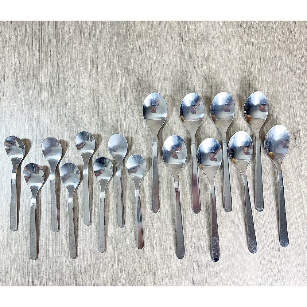16 Pc Ikea FORNUFT 8 Pc Teaspoon & 8 Pc Soup Spoon Stainless Steel Flatware